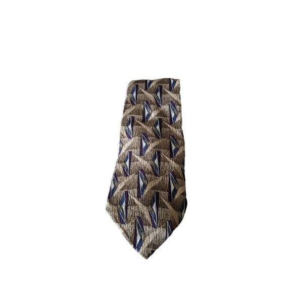 Pinecone Brown Tan Silver Blue & Purple Abstract Pattern 100% Silk Tie Len:59.5" - Picture 1 of 7